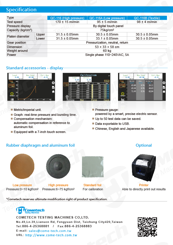 QC-116 Digital Bursting Strength Tester