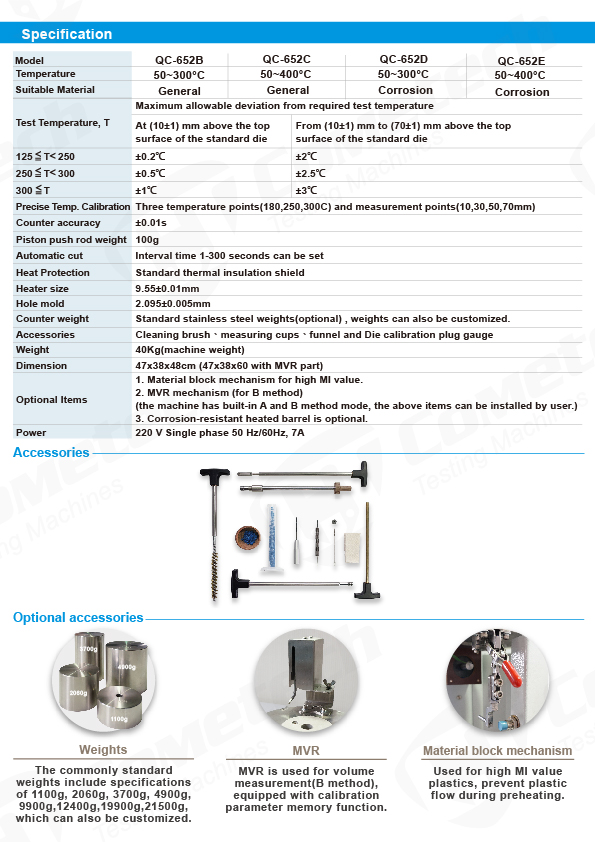 QC-652B/C/D/E Melt Flow Index Tester